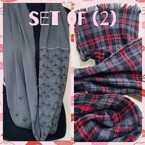Infinity Jersey Scarf, Plaid Scarf Burlesque Red Grey, Set of (2)